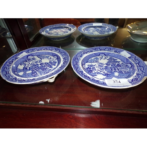 374 - PAIR WILLOW PATTERN IRONSTONE STEAMER PLATES