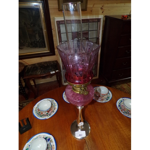 462 - SILVER BASED RUBY GLASS OIL LAMP