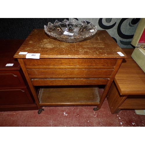 481 - UNUSUAL OAK TEA TROLLY WITH DRAWERS