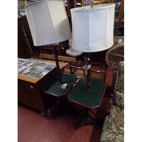 510 - PAIR UNUSUAL STANDARD LAMP TABLES ON PLATFORM BASES*