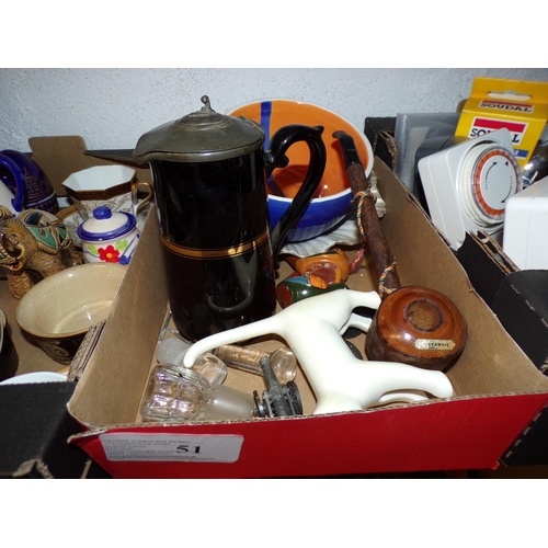 51 - BOX - WATER JUG, WOODEN PIPE ETC.