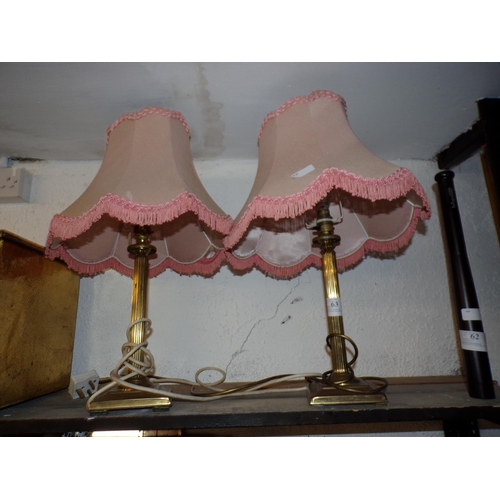 63 - PAIR BRASS PILLAR TABLE LAMPS*