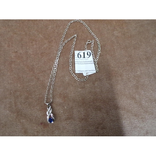 619 - SILVER CHAIN & SIMULATED SAPPHIRE