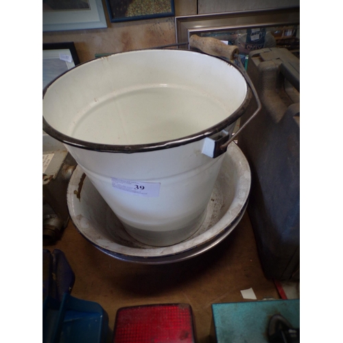 39 - ENAMEL BASINS & BUCKET