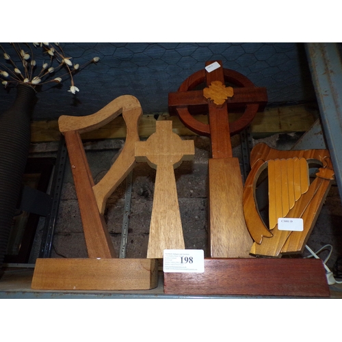 198 - WOODEN - CELTIC CROSS &HARP (LONG KESH)