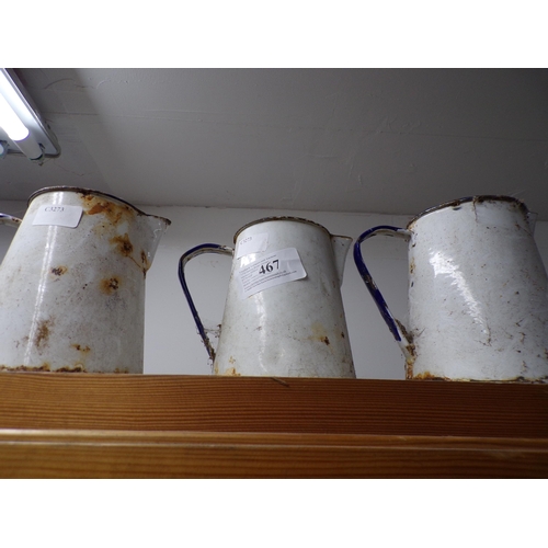 467 - 3 ENAMEL JUGS