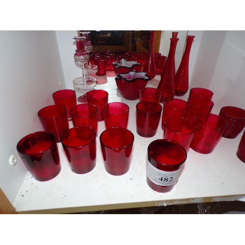 482 - SHELF - RED GLASSWARE