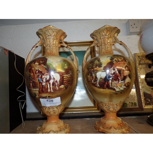 520 - PAIR OF LATE 19th C. EQUESTRIAN THEMED VASES