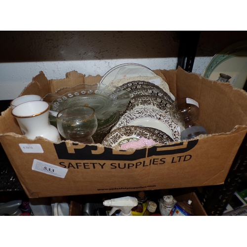 533 - BOX - BULB VASES, PLATES ETC.