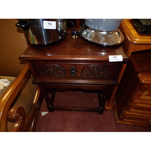 587 - ANTIQUE OAK TABLE WITH DRAWERS