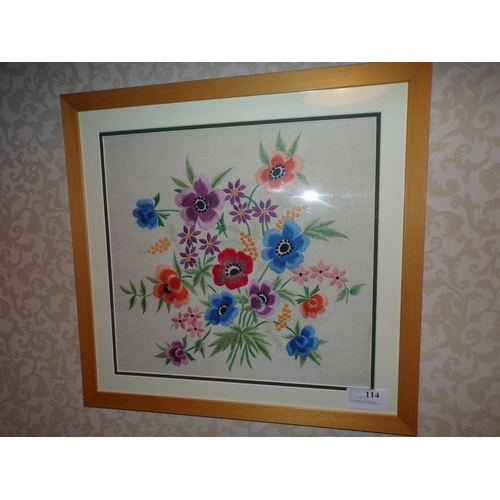 114 - BEDROOM 2 - FRAMED FLORAL EMBROIDERY ON LINEN 23