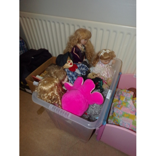 268 - LARGE CRATE PORCELAIN HEADED DOLLS ETC.