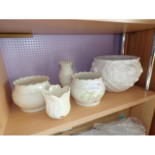 291 - SHELF BELLEEK & OTHER JARDINAIRES