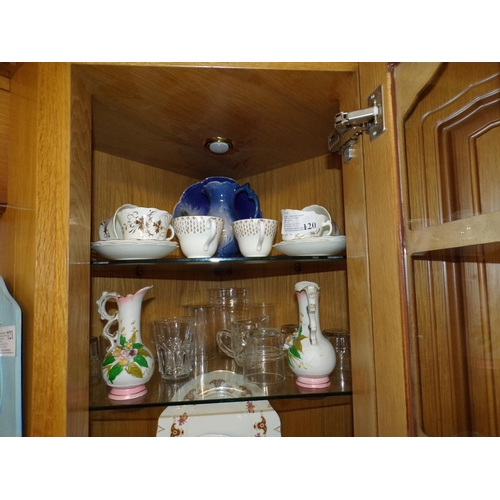 120 - REMAINING ITEMS ON TOP TWO SHELVES (GLASSWARE & CERAMICS)