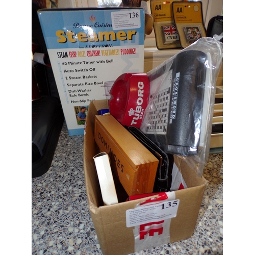 135 - BOX - DOMINOES, ELECTRONIC CROSSWORD, CARDS ETC.