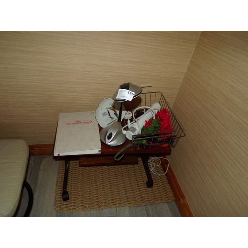 186 - ALL ITEMS IN CORNER - TABLE LAMP T.V. STAND, MAT ETC.