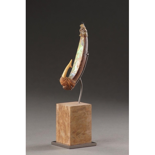 624 - Y A MĀORI FISHING LURE/HOOK NEW ZEALAND 19TH CENTURY Wood, abalone shell, bone and twine, modern bas... 