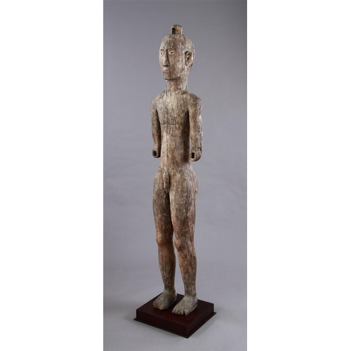 628 - TWO INDONESIAN TORAJA 'TAU TAU' CARVED 'NANGKA' FRUITWOOD MALE ANCESTOR FIGURES SOUTH SULAWESI, FIRS... 