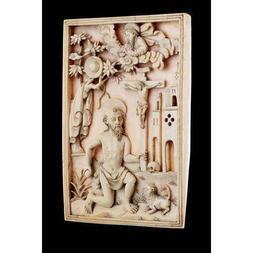 652 - Y A FINE AND RARE PORTUGUESE MACAO CARVED IVORY DEVOTIONAL PLAQUE PORTUGUESE MACAO, MID 17TH CENTURY... 