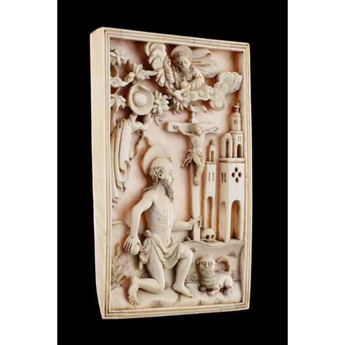 652 - Y A FINE AND RARE PORTUGUESE MACAO CARVED IVORY DEVOTIONAL PLAQUE PORTUGUESE MACAO, MID 17TH CENTURY... 