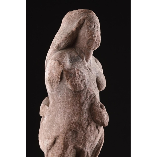 664 - A RARE ANCIENT BRITISH CELTIC CARVED RED SANDSTONE STATUETTE 1ST-2ND CENTURY AD Depicting a Goddess ... 