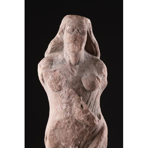 664 - A RARE ANCIENT BRITISH CELTIC CARVED RED SANDSTONE STATUETTE 1ST-2ND CENTURY AD Depicting a Goddess ... 