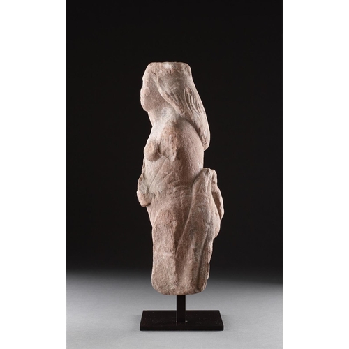 664 - A RARE ANCIENT BRITISH CELTIC CARVED RED SANDSTONE STATUETTE 1ST-2ND CENTURY AD Depicting a Goddess ... 