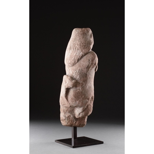 664 - A RARE ANCIENT BRITISH CELTIC CARVED RED SANDSTONE STATUETTE 1ST-2ND CENTURY AD Depicting a Goddess ... 