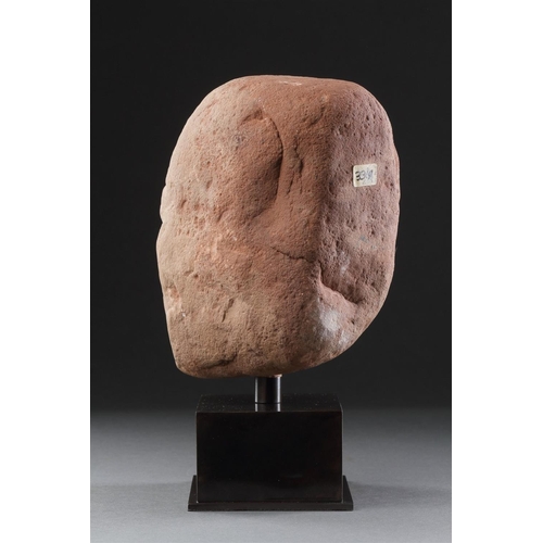 665 - AN ANCIENT BRITISH CELTIC RED SANDSTONE HEAD 1ST CENTURY BC-1ST CENTURY AD Of unusual shape with a l... 