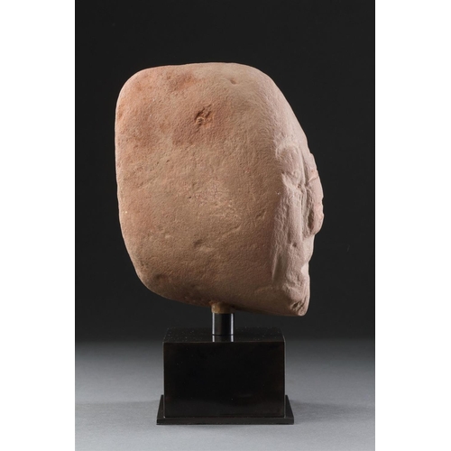 665 - AN ANCIENT BRITISH CELTIC RED SANDSTONE HEAD 1ST CENTURY BC-1ST CENTURY AD Of unusual shape with a l... 