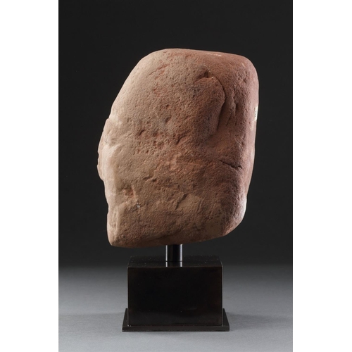 665 - AN ANCIENT BRITISH CELTIC RED SANDSTONE HEAD 1ST CENTURY BC-1ST CENTURY AD Of unusual shape with a l... 