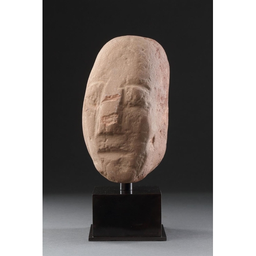 665 - AN ANCIENT BRITISH CELTIC RED SANDSTONE HEAD 1ST CENTURY BC-1ST CENTURY AD Of unusual shape with a l... 