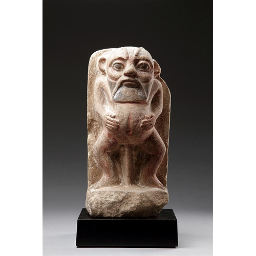 670 - AN ANCIENT EGYPTIAN PTOLEMAIC LIMESTONE FIGURE OF THE GROTESQUE DWARF GOD 'BES' PTOLEMAIC PERIOD 332... 