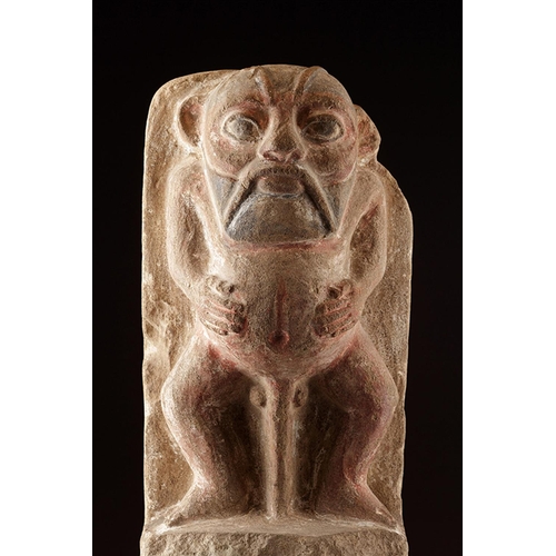 670 - AN ANCIENT EGYPTIAN PTOLEMAIC LIMESTONE FIGURE OF THE GROTESQUE DWARF GOD 'BES' PTOLEMAIC PERIOD 332... 