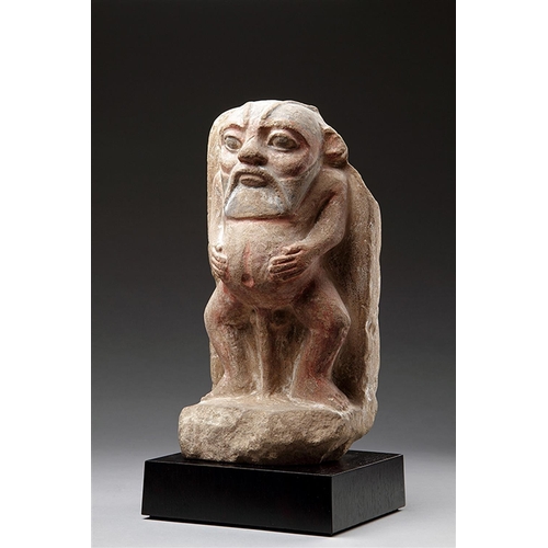 670 - AN ANCIENT EGYPTIAN PTOLEMAIC LIMESTONE FIGURE OF THE GROTESQUE DWARF GOD 'BES' PTOLEMAIC PERIOD 332... 