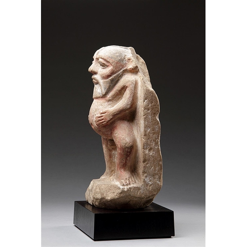 670 - AN ANCIENT EGYPTIAN PTOLEMAIC LIMESTONE FIGURE OF THE GROTESQUE DWARF GOD 'BES' PTOLEMAIC PERIOD 332... 