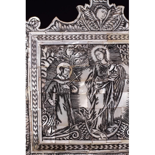 675 - Y A MOTHER-OF-PEARL VENEERED DEVOTIONAL PLAQUE HOLY LANDS, 17TH/EARLY 18TH CENTURYWood, mother-of-pe... 