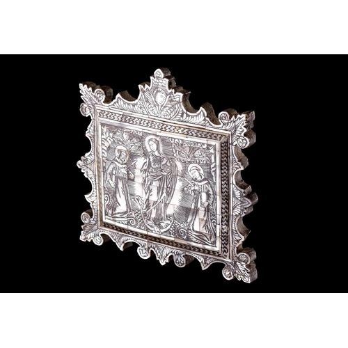 675 - Y A MOTHER-OF-PEARL VENEERED DEVOTIONAL PLAQUE HOLY LANDS, 17TH/EARLY 18TH CENTURYWood, mother-of-pe... 