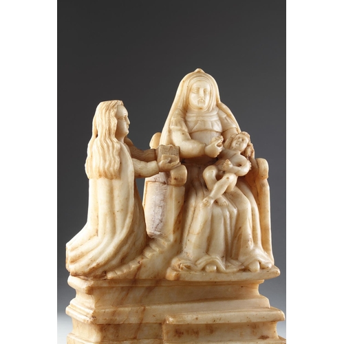 678 - A SICILIAN TRAPANI BAROQUE CARVED ALABASTER GROUP 17TH CENTURYDepicting Saint Anne seated on a thron... 