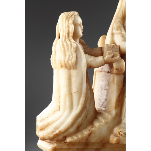 678 - A SICILIAN TRAPANI BAROQUE CARVED ALABASTER GROUP 17TH CENTURYDepicting Saint Anne seated on a thron... 