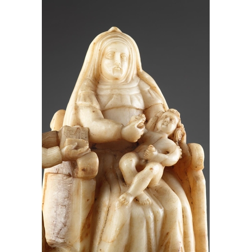 678 - A SICILIAN TRAPANI BAROQUE CARVED ALABASTER GROUP 17TH CENTURYDepicting Saint Anne seated on a thron... 