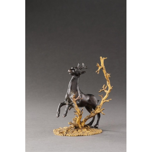 680 - A SMALL SOUTH GERMAN GILT BRONZE GROUP OF A PRANCING STAG NUREMBERG OR AUGSBURG, MID 17TH CENTURY Wi... 