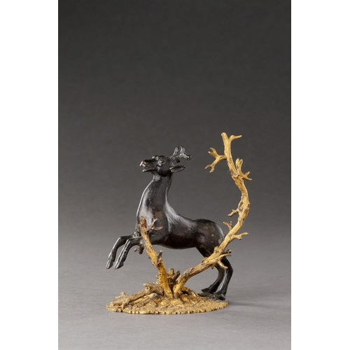 680 - A SMALL SOUTH GERMAN GILT BRONZE GROUP OF A PRANCING STAG NUREMBERG OR AUGSBURG, MID 17TH CENTURY Wi... 