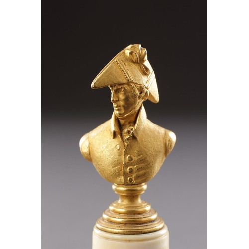 682 - A MINIATURE REGENCY ORMOLU BRONZE BUST OF THE DUKE OF WELLINGTON (1769 - 1852) EARLY 19TH CENTURY bu... 