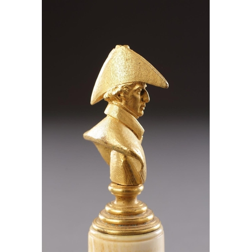 682 - A MINIATURE REGENCY ORMOLU BRONZE BUST OF THE DUKE OF WELLINGTON (1769 - 1852) EARLY 19TH CENTURY bu... 