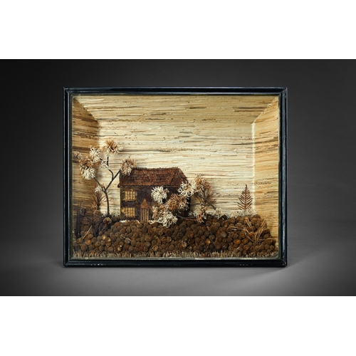 692 - A STRAW-WORK DIORAMA DEPICTING A COUNTRY CABIN PROBABLY AMERICAN, 19TH CENTURY Set in a frame frame ... 