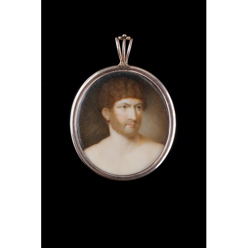 697 - Y AN UNUSUAL NEOCLASSICAL PORTRAIT MINIATURE 'ALL'ANTICA' CIRCA 1790-1810 With gentleman in a pose i... 