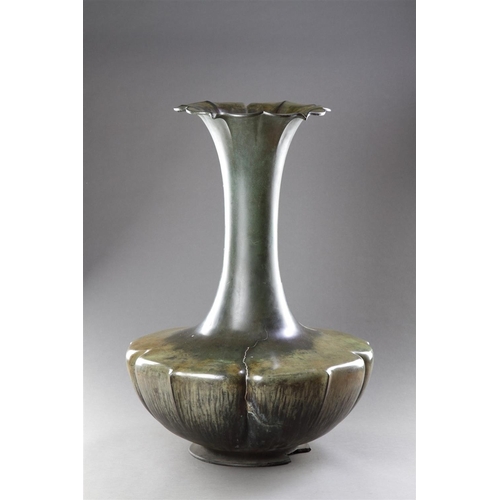 726 - A VERY LARGE JAPANESE BRONZE VASE 19TH CENTURY With silver repairs 91.5cm high, 66cm diameter (max) ... 