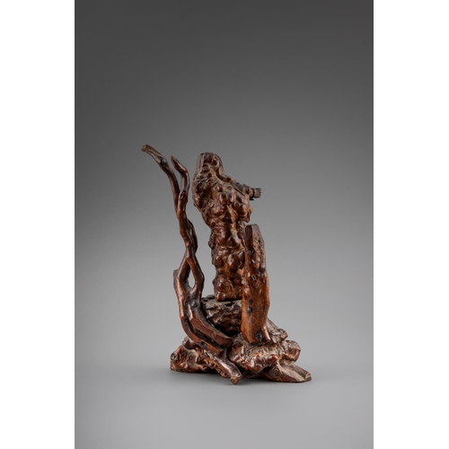 727 - A JAPANESE CARVED ROOT WOOD OF JUROJIN 25cm high