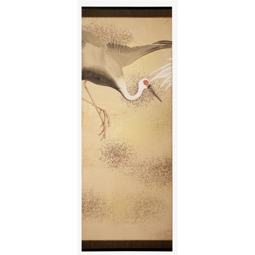 728 - A LARGE AND IMPRESSIVE EIGHT FOLD 'BYOBU' SCREEN WITH NINE 'MANCHURIAN' CRANES MEIJI PERIOD- 19TH CE... 